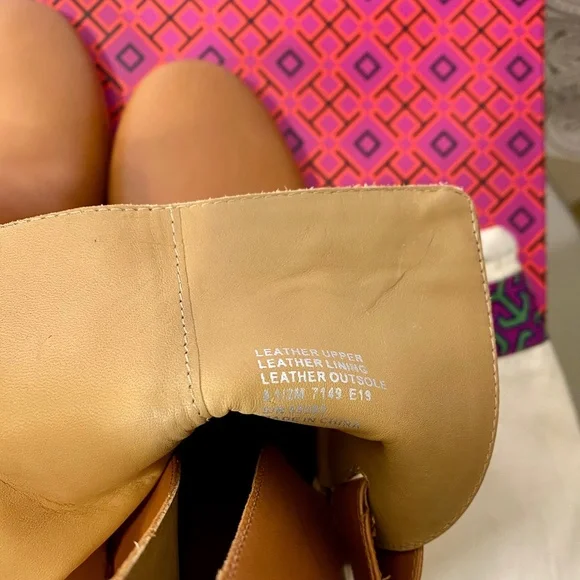 Tory Burch Kira 70mm Calf Leather Bootie Tan size 8.5 - Picture 12 of 16